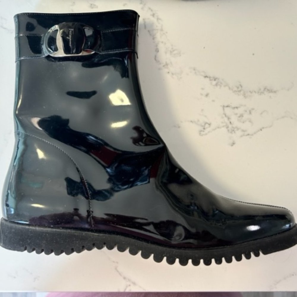 Salvatore Ferragamo Black Patent Nero Kid Boot